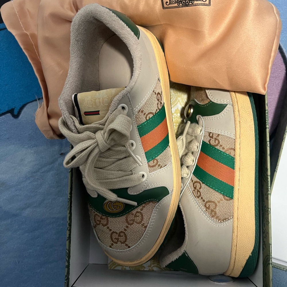 Gucci Kids' Beige, Green, and Orange Sneakers